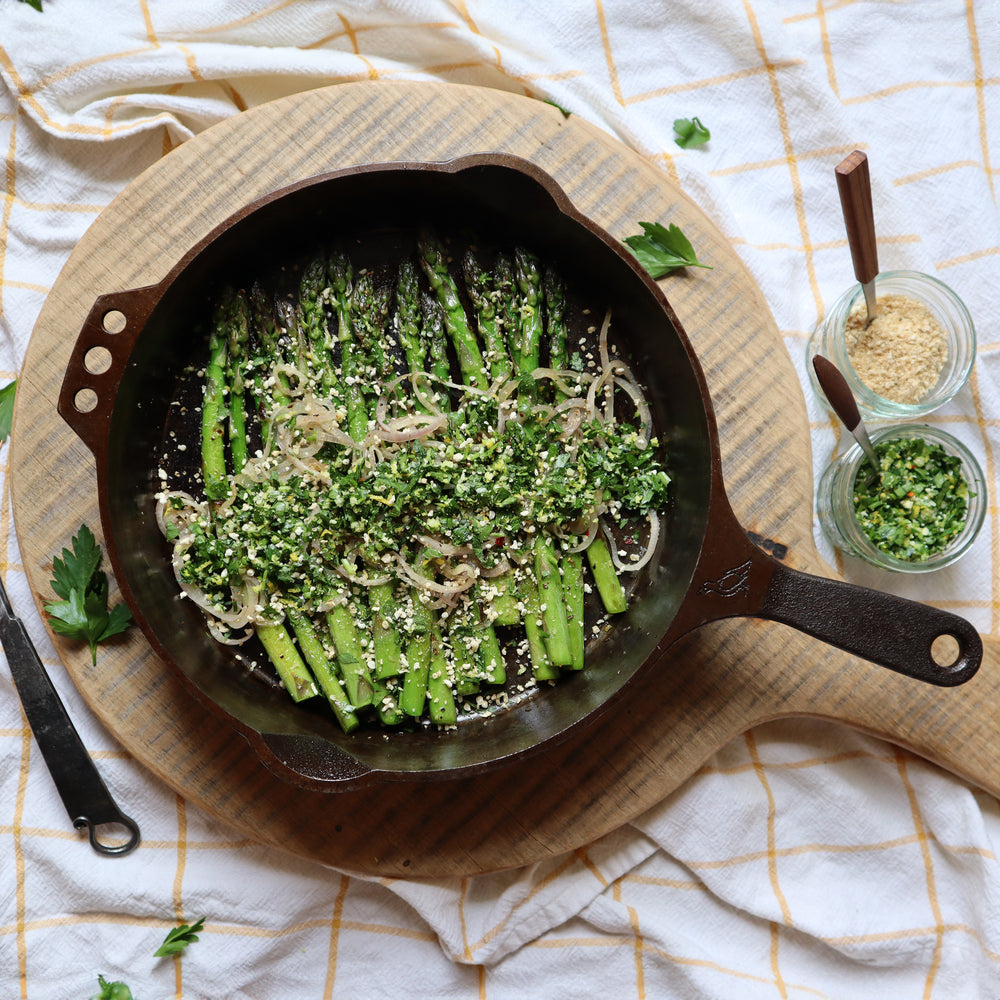 Charred Asparagus with a Lemony Gremolata and Toasted Breadcrumbs