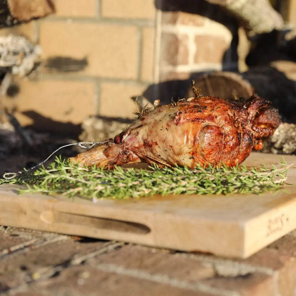 Spit-Roasted Lamb Leg with Roasted Yukons